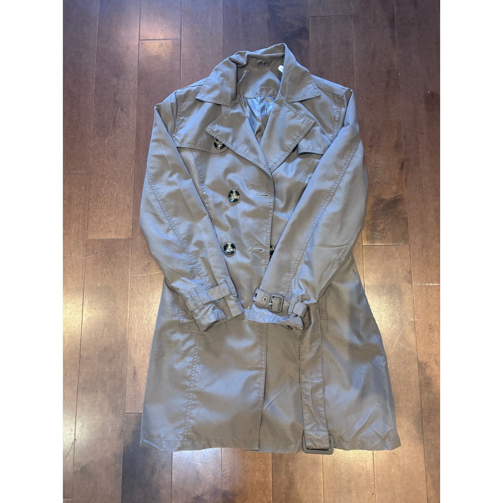 Womens Double Breasted Trench Coat Taupe Gray Belted Mid Length Jacket